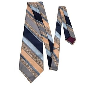 Prince Igor by Burma Mens Necktie Striped Silk Tie Peach Blue Patterned‎ Retro